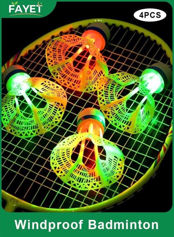 FAYET 4 Pack Windproof Badminton Shuttlecocks with LED Light, Wind-Resistant Nylon Balls for Outdoor Play and Training - Image 1